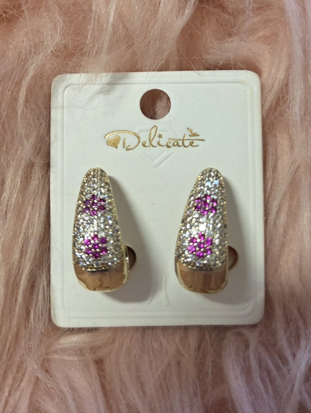 Gold-Tone Earrings with Pink and Clear Crystals 14k Gold Filled